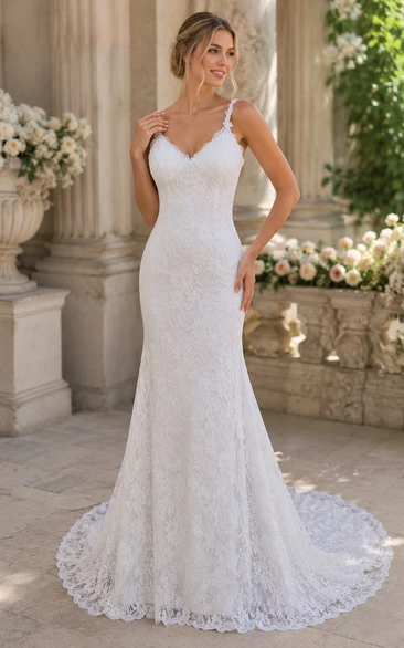 trumpet beach wedding dress Mermaid/Trumpet Wedding Dress Lace Wedding Dress Backless Wedding Dress  WS066 main image 1