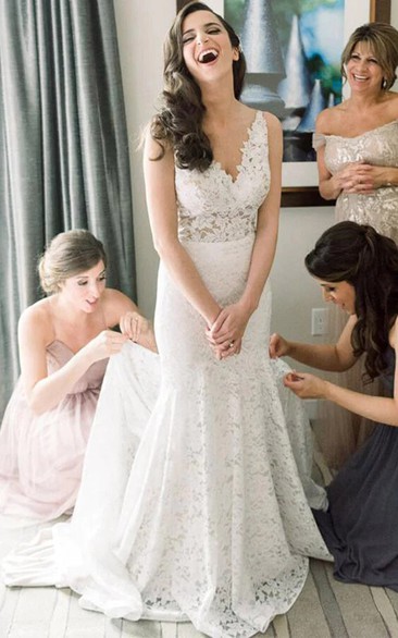 Lace Sheath Vintage Mermaid Sleeveless Backless Wedding Dress