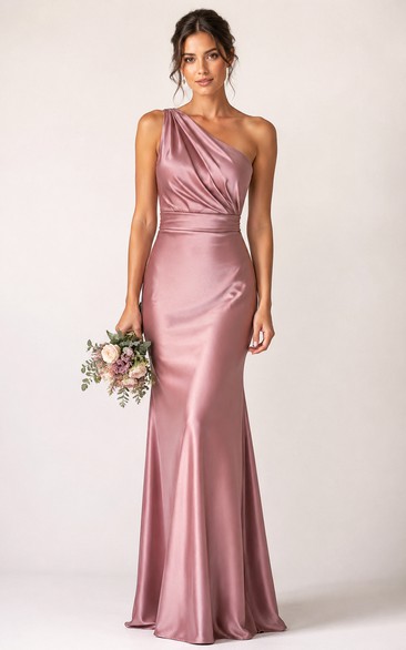 Dusty Rose One-Shoulder Satin Mermaid Bridesmaid Dress