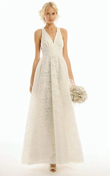 V-Neck Maxi Lace Wedding Dress With Straps
