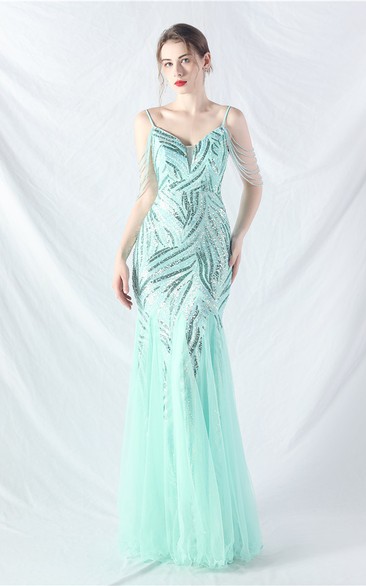 Layered Beads Spliced ​​Mesh High-End Evening Dress