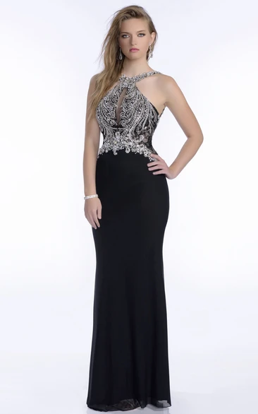 Sheath Chiffon Sleeveless Prom Dress With Sophisticated Beaded Bodice