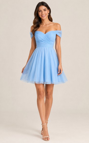 Sky Blue Off-the-shoulder A-Line Cocktail Homecoming Dress