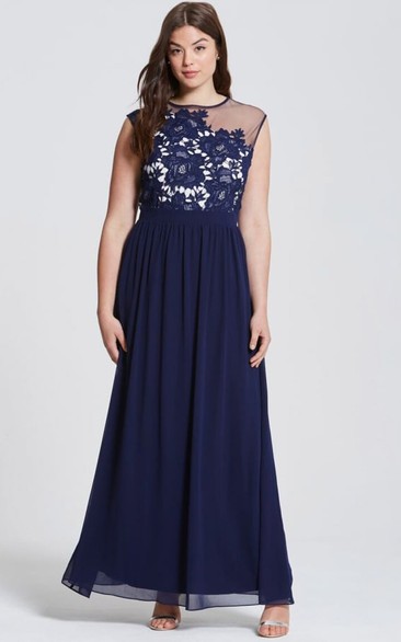 Floor-Length Scoop Neck Appliqued Sleeveless Chiffon Bridesmaid Dress