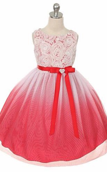 Tea-Length Tiered Broach Flower Girl Dress
