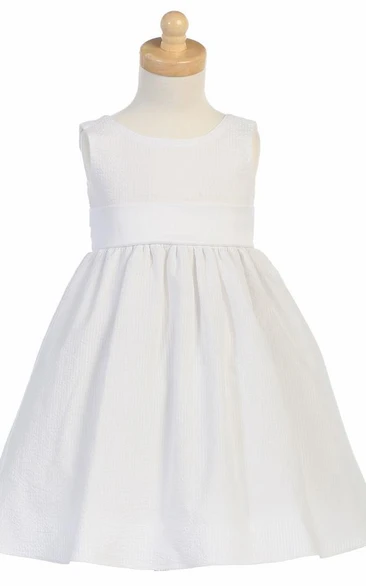 Tea-Length Tiered Sleeveless Flower Girl Dress