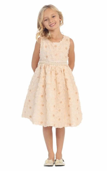 Tea-Length Beaded Tiered Sequins Flower Girl Dress