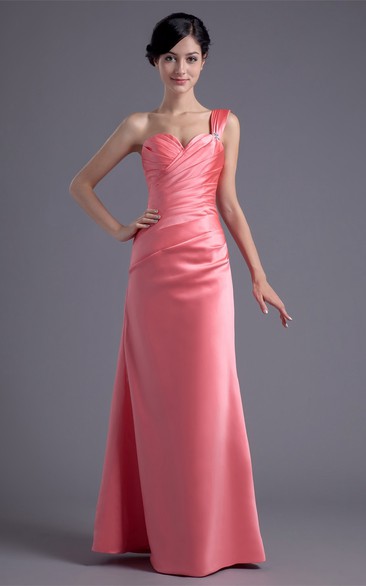 Exquisite Sleeveless One Shoulder Beaded Satin a Line Bridesmaid Dresses