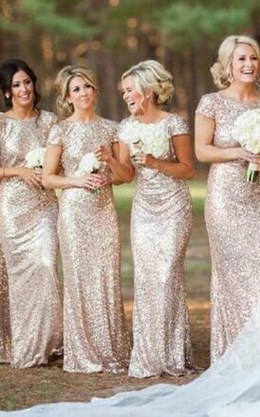 Sequin Gold Bridesmaid Dress | Long Sparkly MOB Glitter Gown with Sleeves