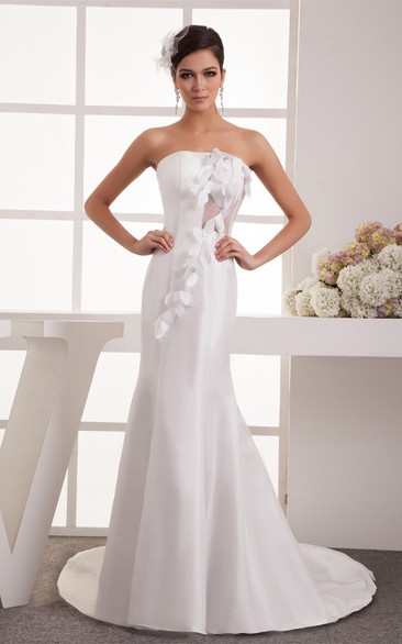 Strapless Mermaid Satin Flower and Gown With Illusion