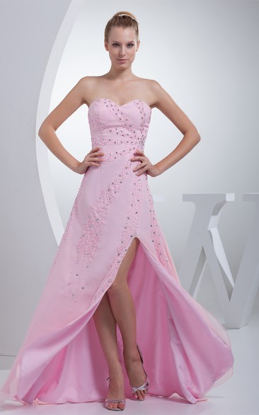 Sweetheart A-Line Jeweled Chiffon Gown With Sweep Train