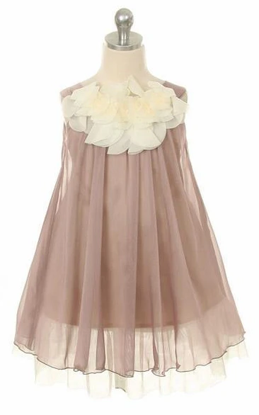 Tea-Length Tiered Chiffon Flower Girl Dress