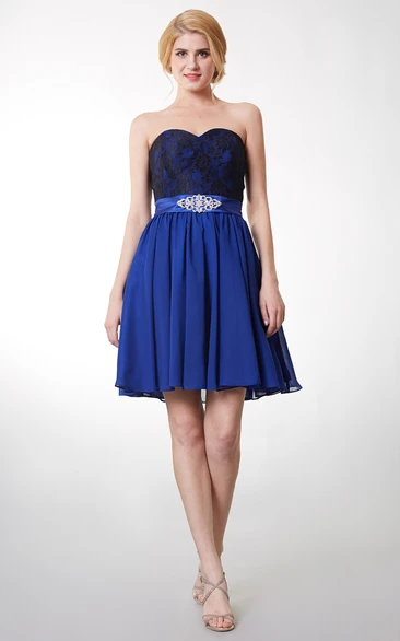 Classic Strapless Sweetheart Top-laced Layered A-line Chiffon Dress