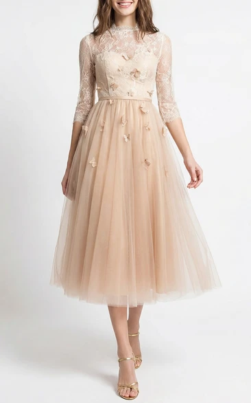 High Neck Tea-Length Tulle Illusion Dress
