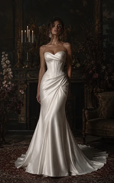 Ivory Strapless Satin Mermaid Wedding Dress