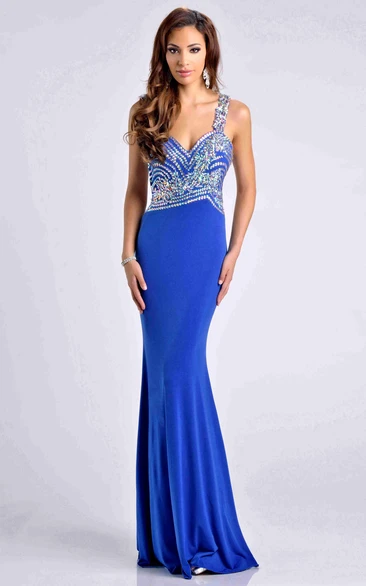Sheath Chiffon One-Shoulder Gown With Crystal Embellishment