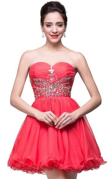 Lovely Watermelon Sweetheart Homeocming Dress Short With Crystals