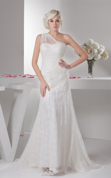 Graceful Tulle Sheath One-Shoulder Beading and Dress With Lace