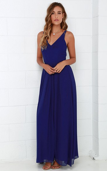 Chiffon Long Simple Sleeveless Dress With Front Split - Dorris Wedding