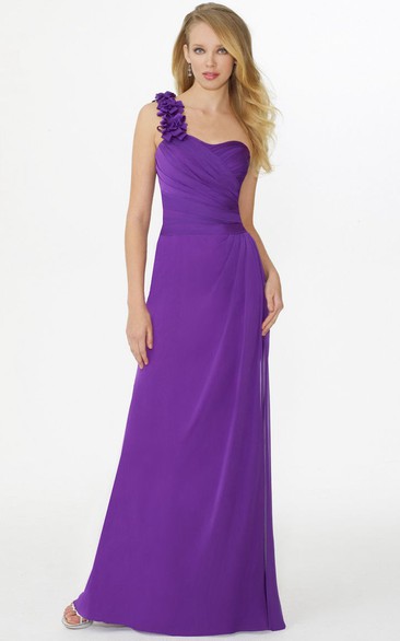 Floral Sleeveless One-Shoulder Chiffon Bridesmaid Dress