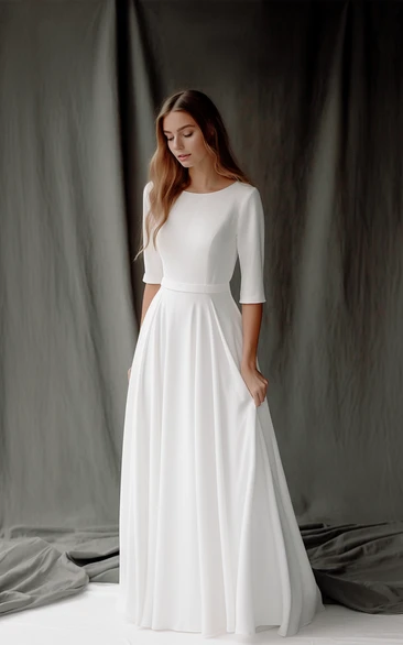 Simple Modest Half-sleeve Scoop-neck Casual Wedding Dress