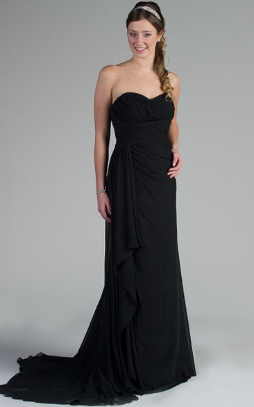 Sweetheart Chiffon Long Bridesmaid Dress With Criss-Cross Bandage