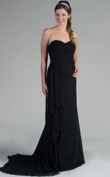 Sweetheart Chiffon Long Bridesmaid Dress With Criss-Cross Bandage