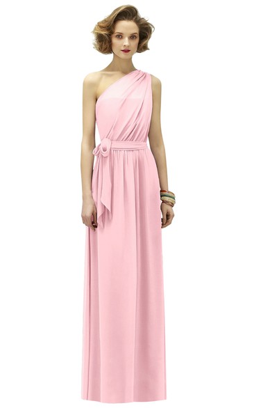 One-Shoulder Magnificent Dress With Bow Sash