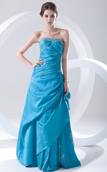 Strapless Taffeta Pick-Up Ruching and Gown With Beading