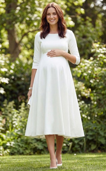 White Long Sleeve Maternity Wedding Dress with Jewel Neck
