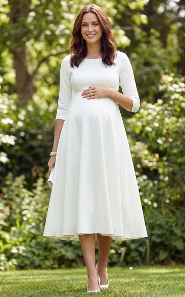 White Long Sleeve Maternity Wedding Dress with Jewel Neck