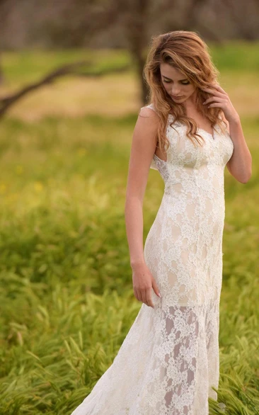 Trumpet Wedding Beach Wedding Low Back Wedding Lace Ivory Beach Dress