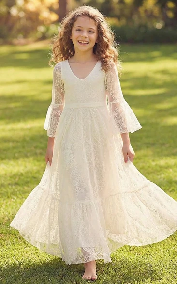 Bell Sleeve Bohemian Lace Flower Girl Dress