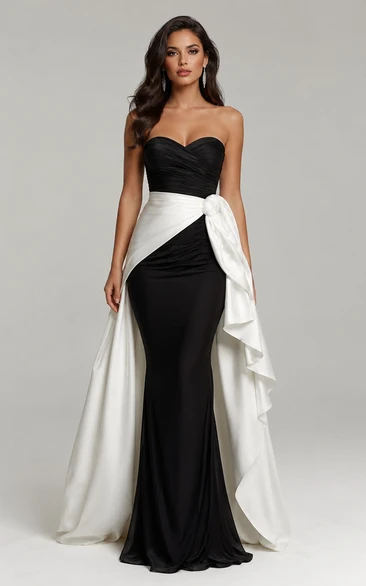 Mermaid Satin Evening Dress with Strapless, Sleeveless and Ruffles Drape, Floor Length