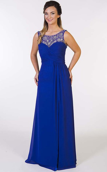 Scoop Neck Sleeveless Criss-Cross Chiffon Prom Dress With Beading