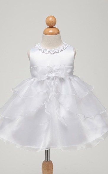 Tea-Length Bowed Sleeveless Organza&Satin Flower Girl Dress