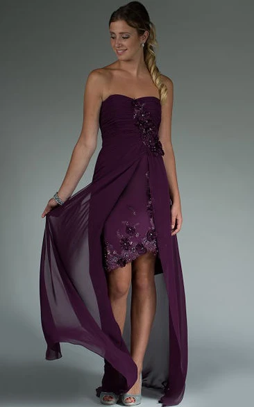 Sweetheart Sheath Floral Asymmetric Mother Of The Bride Dress With Chiffon Wrap And Crystal Details
