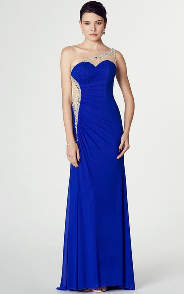 One-Shoulder Beaded Sleeveless Chiffon Prom Dress