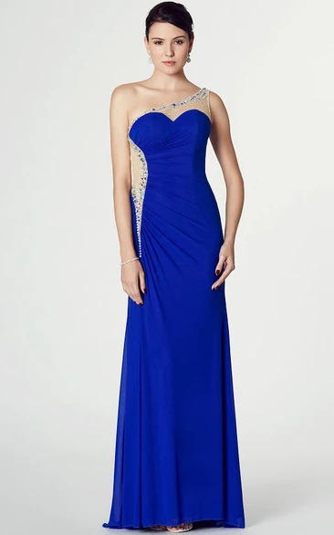 One-Shoulder Beaded Sleeveless Chiffon Prom Dress