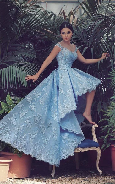 Delicate Sweetheart Hi-Lo Prom Dress Lace Appliques Sweep Train