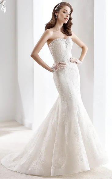 Strapless Sheath Mermaid Lace Gown With Beaded Bust And Open Back