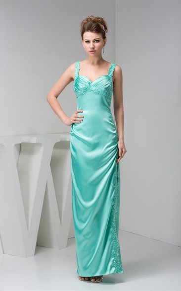 Ankle-Length Satin Front-Split Beading and Dress With Stress