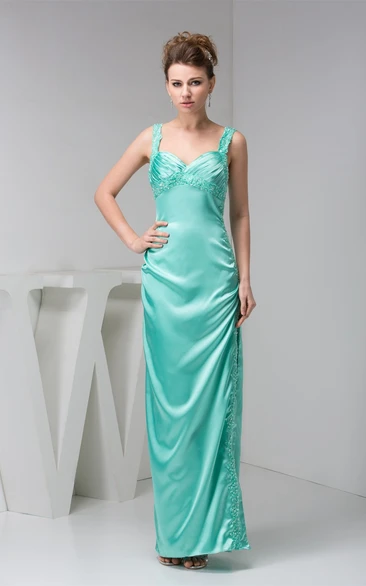Ankle-Length Satin Front-Split Beading and Dress With Stress
