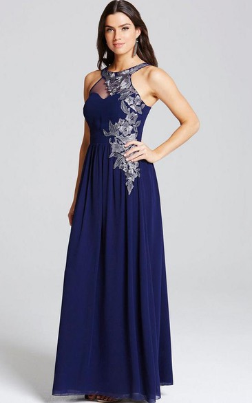 Sleeveless Appliqued Scoop Neck Chiffon Bridesmaid Dress