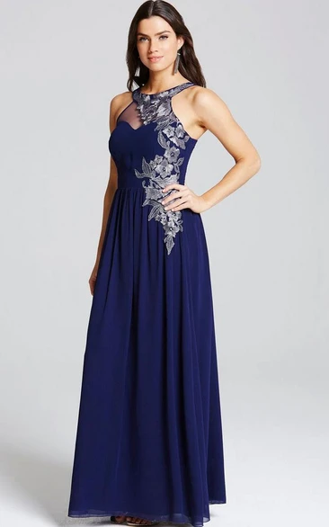 Sleeveless Appliqued Scoop Neck Chiffon Bridesmaid Dress