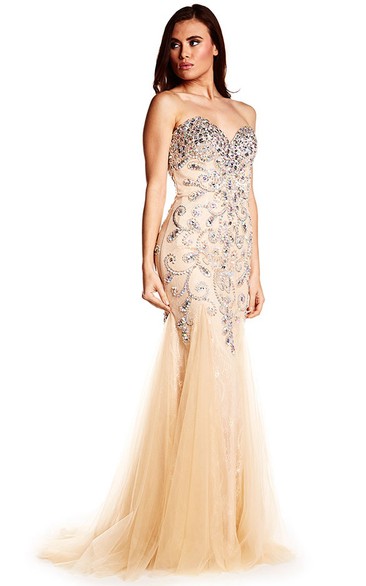 Mermaid Sleeveless Sweetheart Tulle Prom Dress With Brush Train