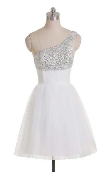One-shoulder Sequined Bodice Short Tulle Dress