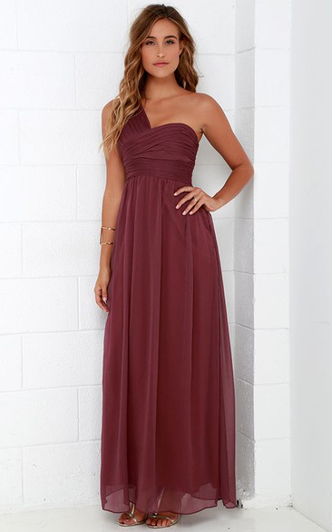 Long One-Shoulder Chiffon Unique Dress With Ruching