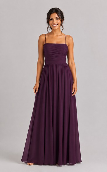 Plum Square Neck Chiffon A-Line Bridesmaid Dress