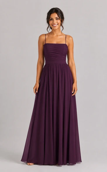 Plum Square Neck Chiffon A-Line Bridesmaid Dress